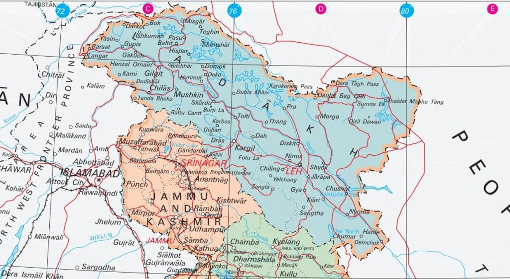 Map of Kashmir and history and current situation
