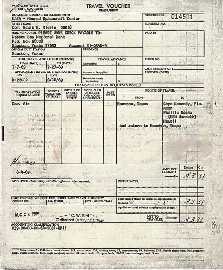 Apollo moon landing expense report